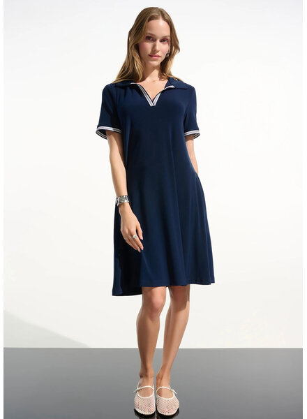 JOSEPH RIBKOFF Silky Knit Trapeze Dress With Polo Collar