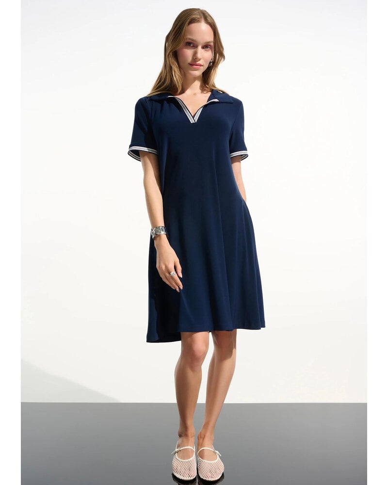 JOSEPH RIBKOFF Silky Knit Trapeze Dress With Polo Collar
