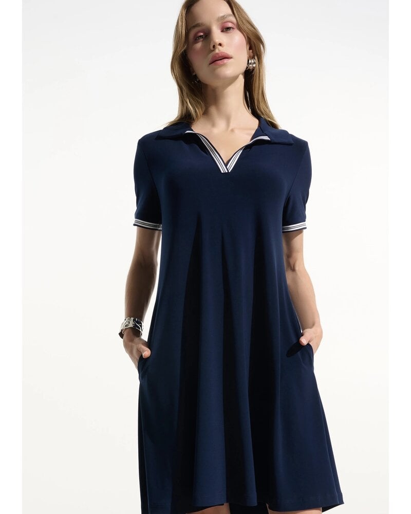 JOSEPH RIBKOFF Silky Knit Trapeze Dress With Polo Collar