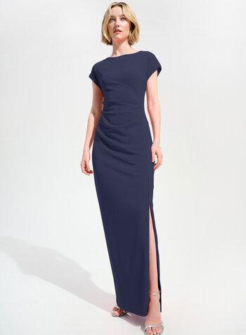 JOSEPH RIBKOFF Scuba Crepe Sheath Gown w/Rhinestones Piping