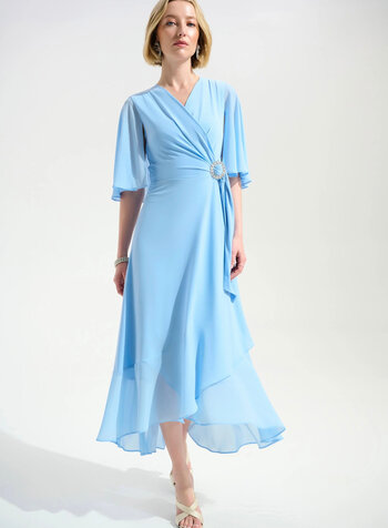 JOSEPH RIBKOFF Silky Knit Wrap Dress w/ Buckle Rhinestones Detail