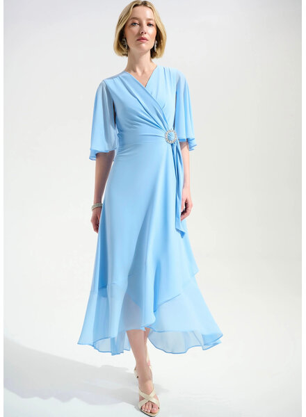 JOSEPH RIBKOFF Silky Knit Wrap Dress w/ Buckle Rhinestones Detail