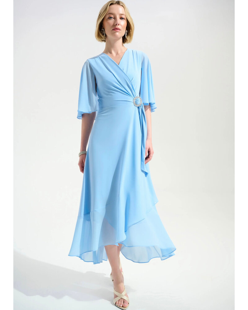 JOSEPH RIBKOFF Silky Knit Wrap Dress w/ Buckle Rhinestones Detail