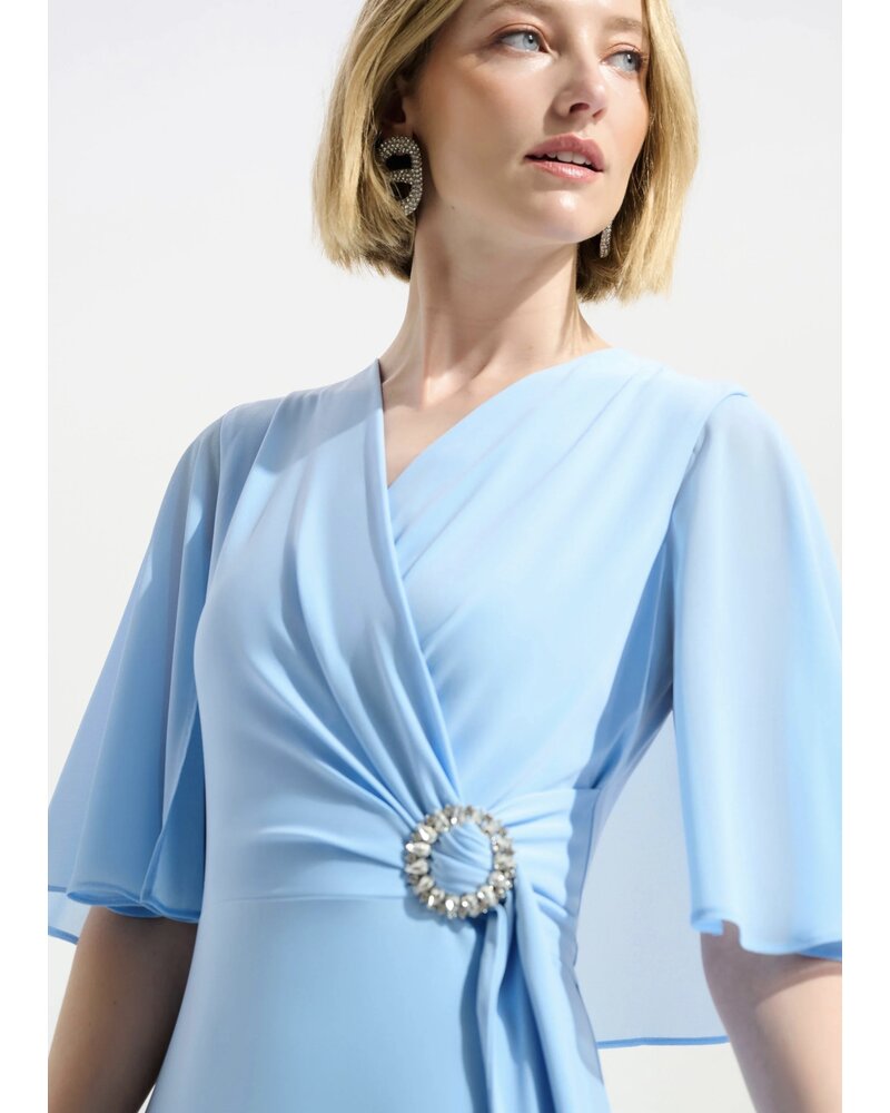 JOSEPH RIBKOFF Silky Knit Wrap Dress w/ Buckle Rhinestones Detail