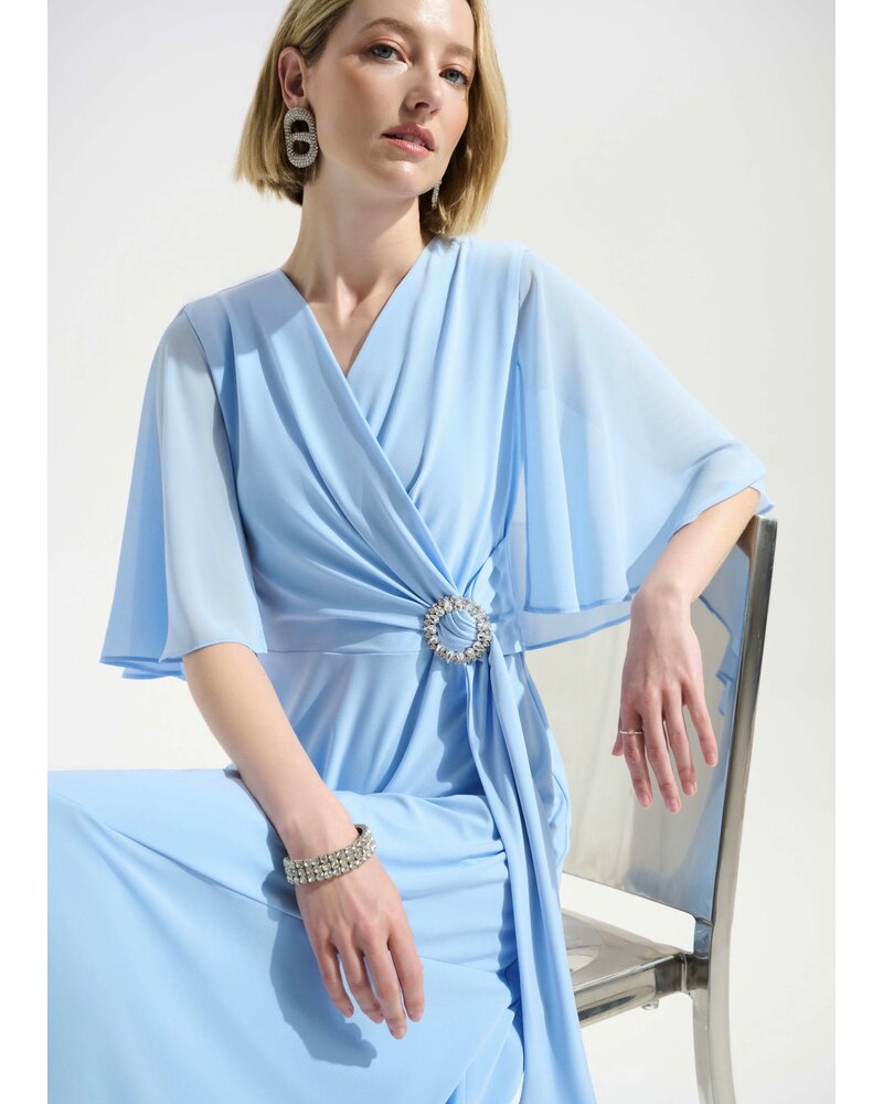 JOSEPH RIBKOFF Silky Knit Wrap Dress w/ Buckle Rhinestones Detail