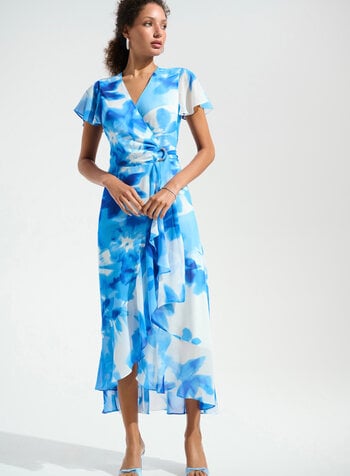 JOSEPH RIBKOFF Chiffon Printed Wrap Dress w/Ruffle Detail