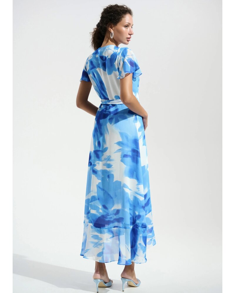 JOSEPH RIBKOFF Chiffon Printed Wrap Dress w/Ruffle Detail