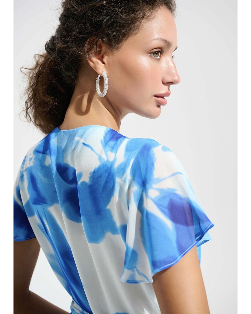 JOSEPH RIBKOFF Chiffon Printed Wrap Dress w/Ruffle Detail