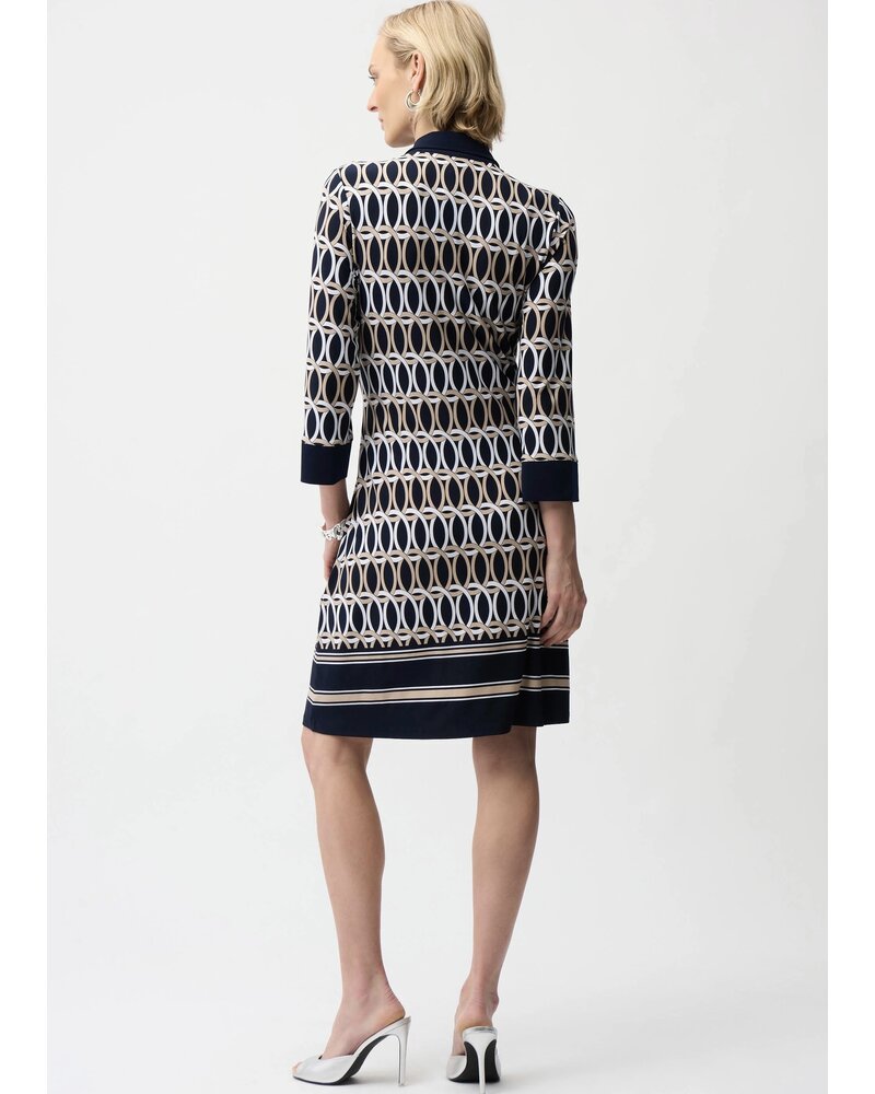 JOSEPH RIBKOFF Silky Knit Geometric Print A-Line Shirt Dress