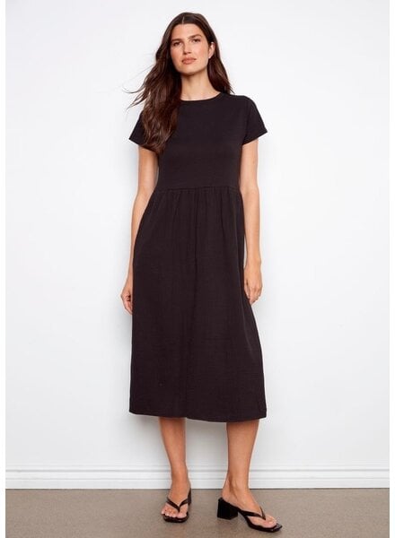 CHARLIE B Short Sleeve Crew Neck Long Dress