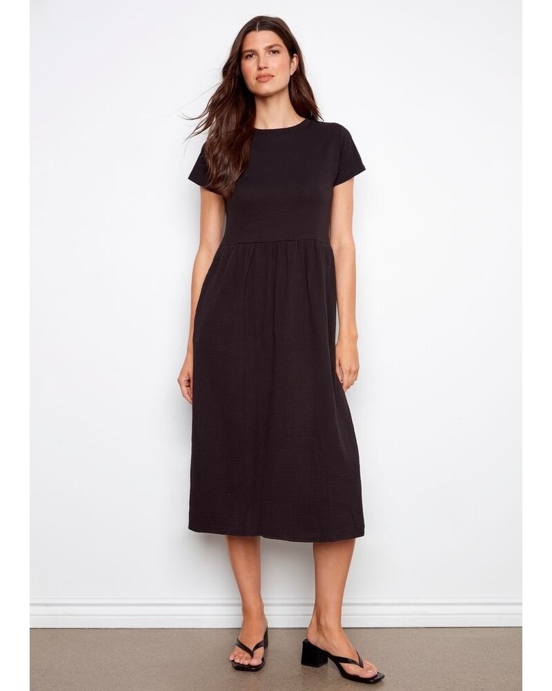 CHARLIE B Short Sleeve Crew Neck Long Dress
