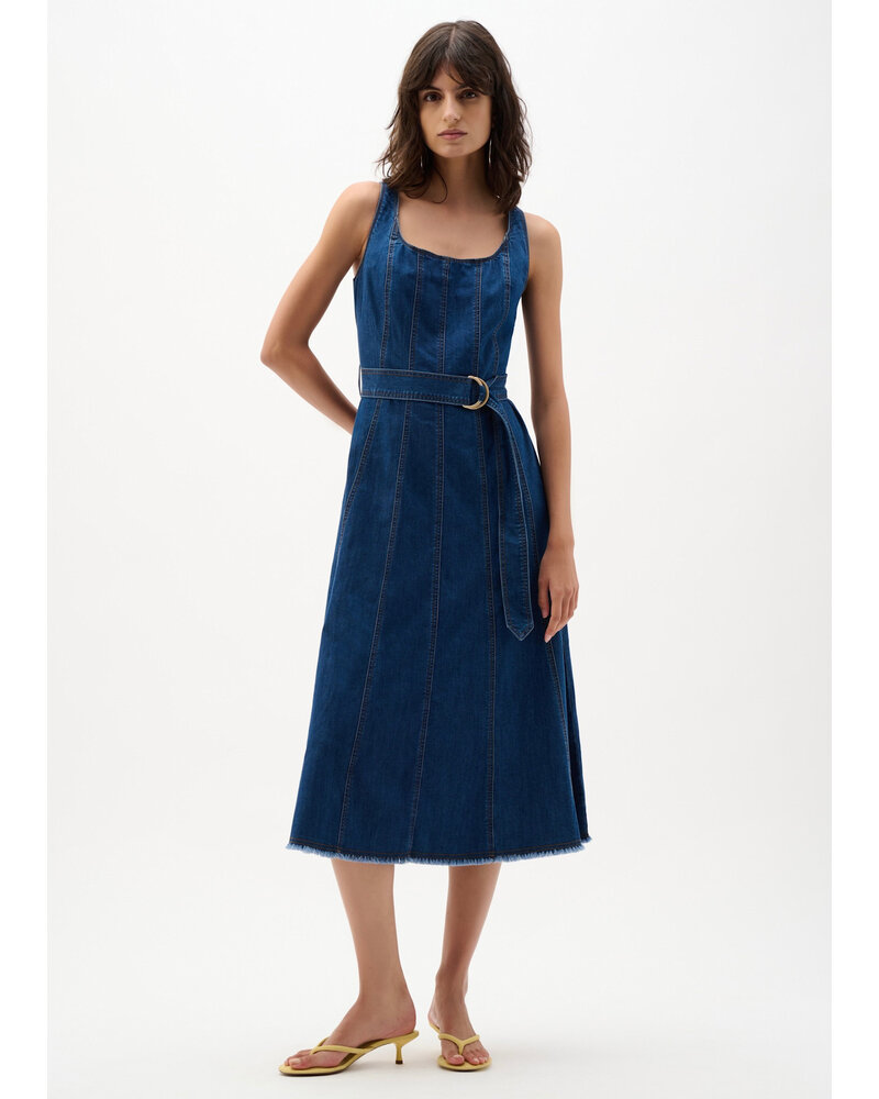 JOSEPH RIBKOFF Denim Fit & Flare Midi Dress