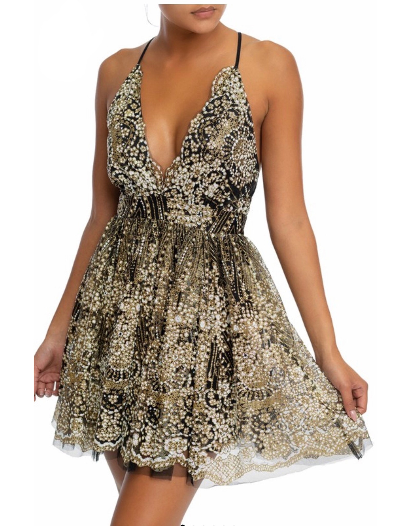 gold and black glitter dress