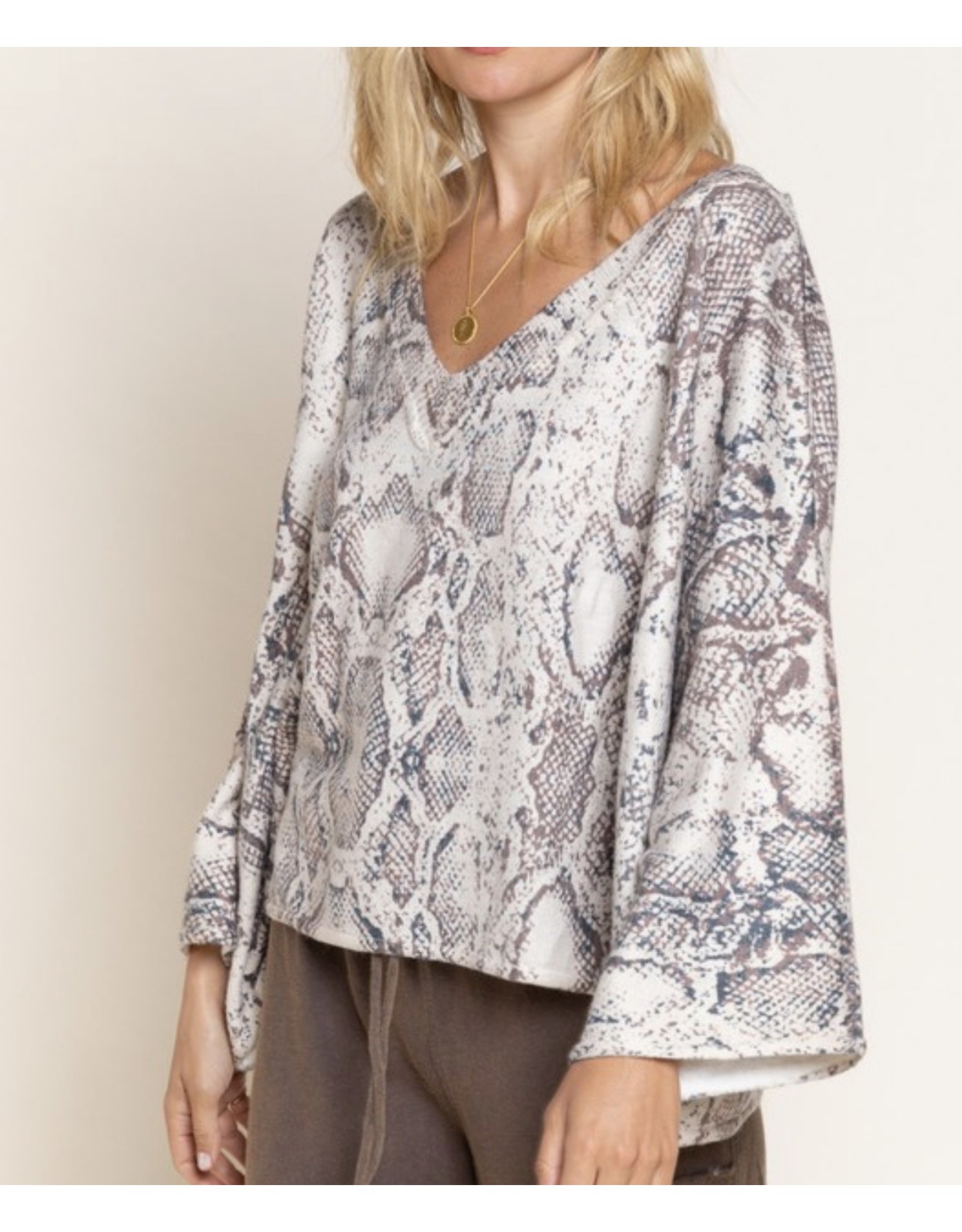 Oversized Snake Print Sweater - Taupe