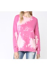 Tie Dye Distressed Sweater - Hot Pink