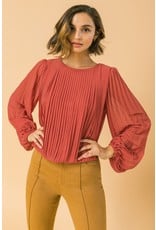Pleated Bubble Sleeves Top - Rust