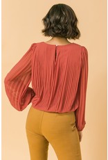 Pleated Bubble Sleeves Top - Rust