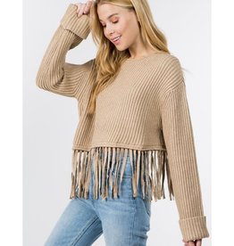 Fanco Asymmetrical Fringe Sweater - Mocha