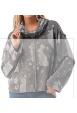Ariella Splatter Cowl Neck Knit Top - Grey