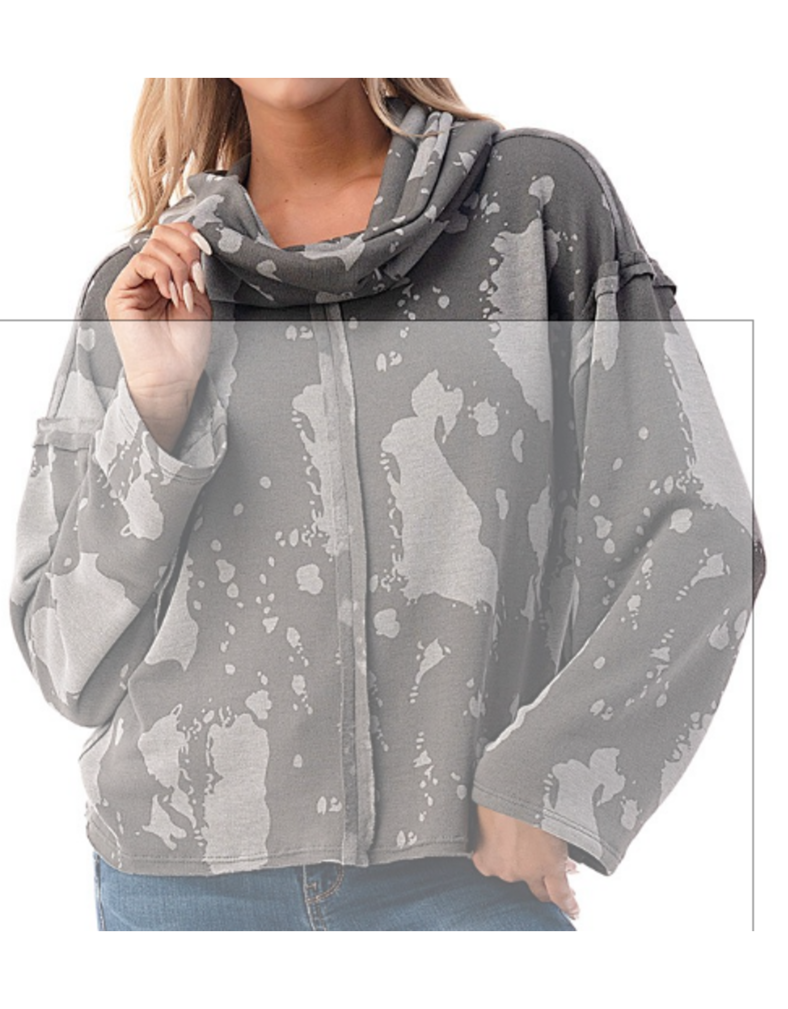 Ariella Splatter Cowl Neck Knit Top - Grey