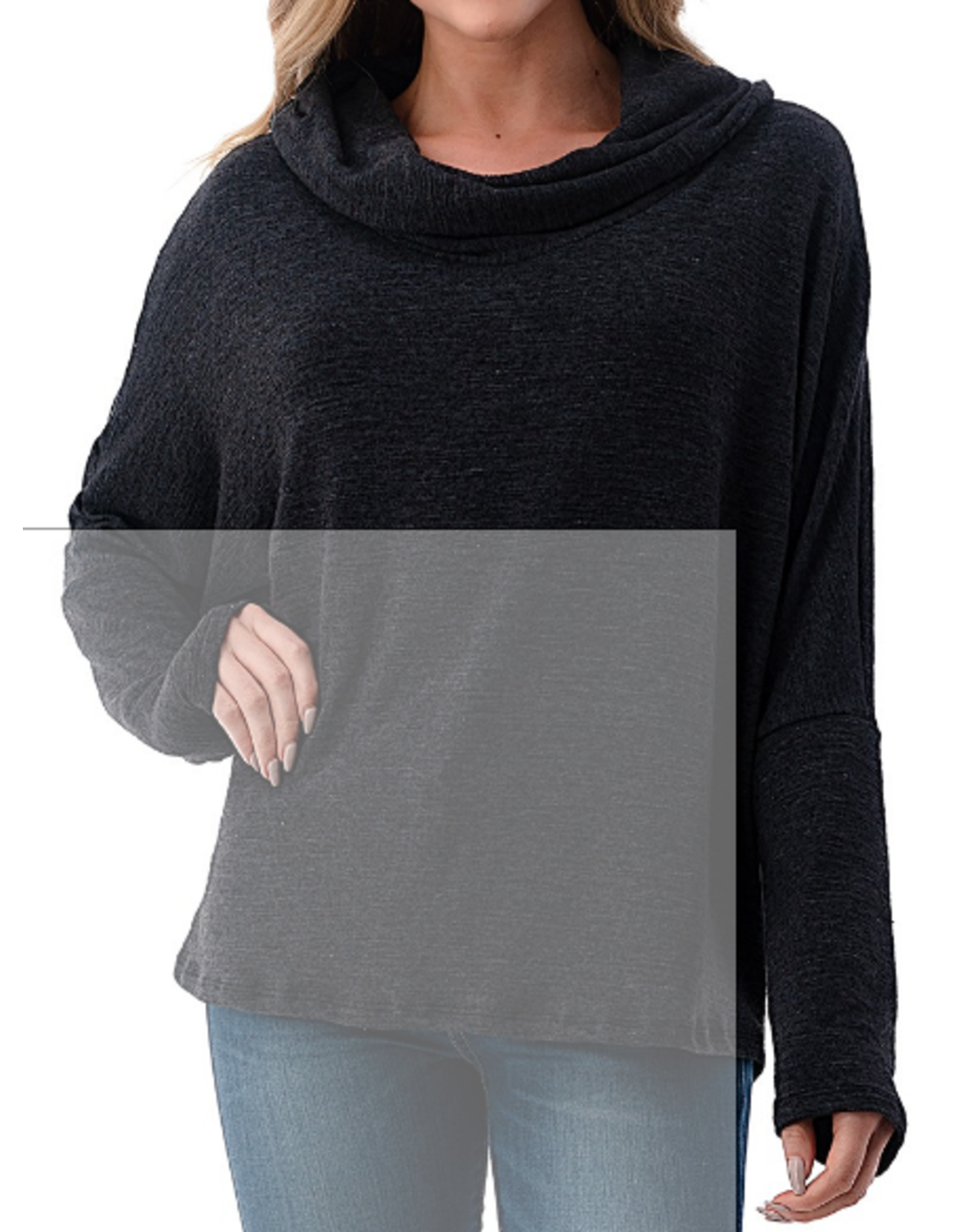 Ariella Lace Up Back Cowl Neck Sweater - Charcoal