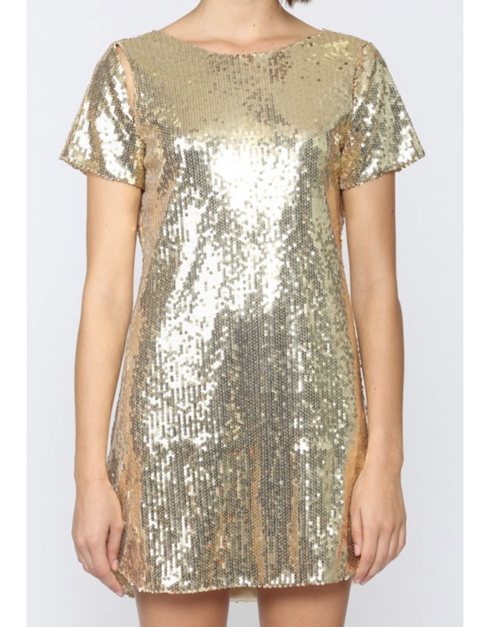 Cut Out Detail Open Back Sequin Dress - Gold