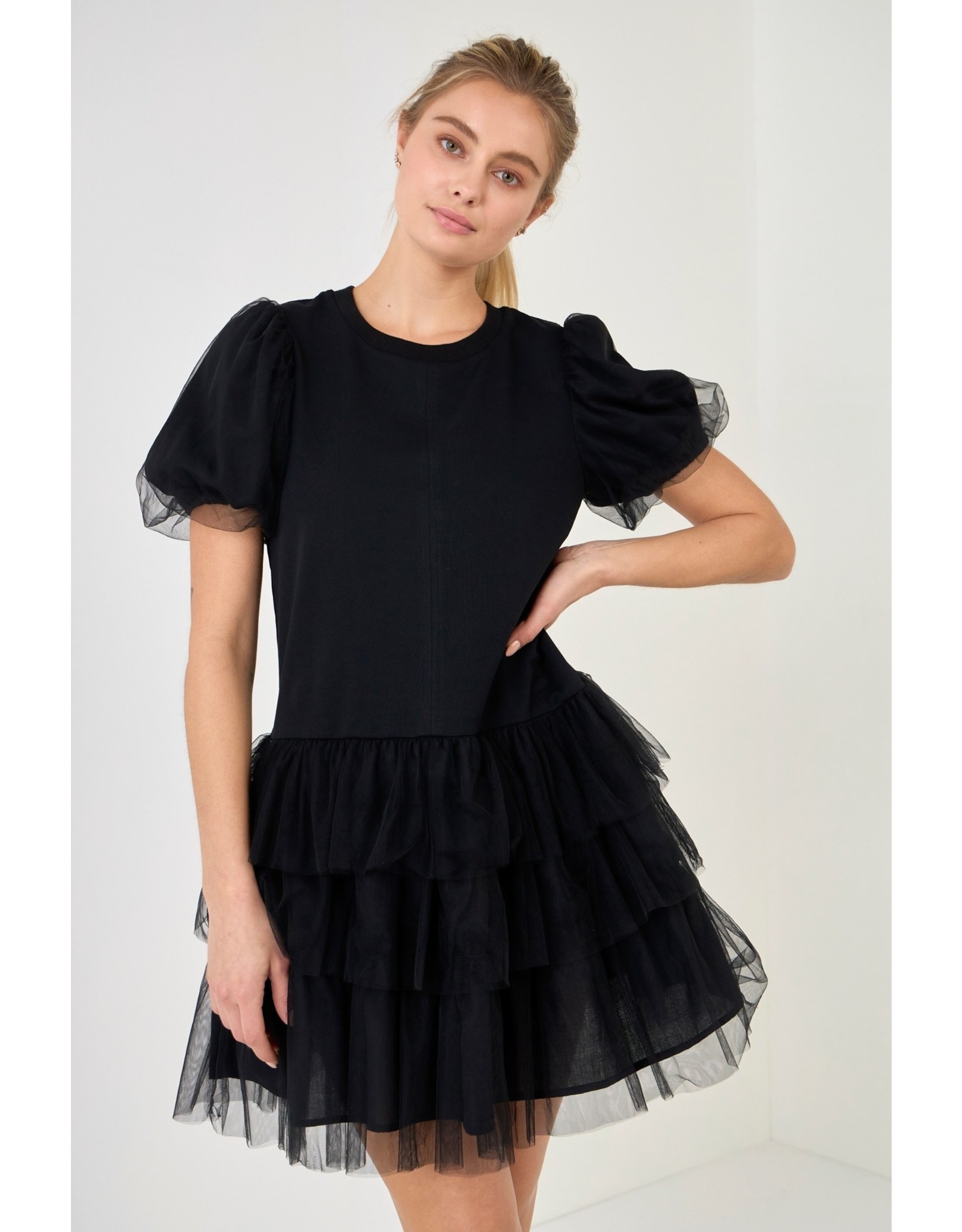 English Factory Tulle Detail Dress - Black