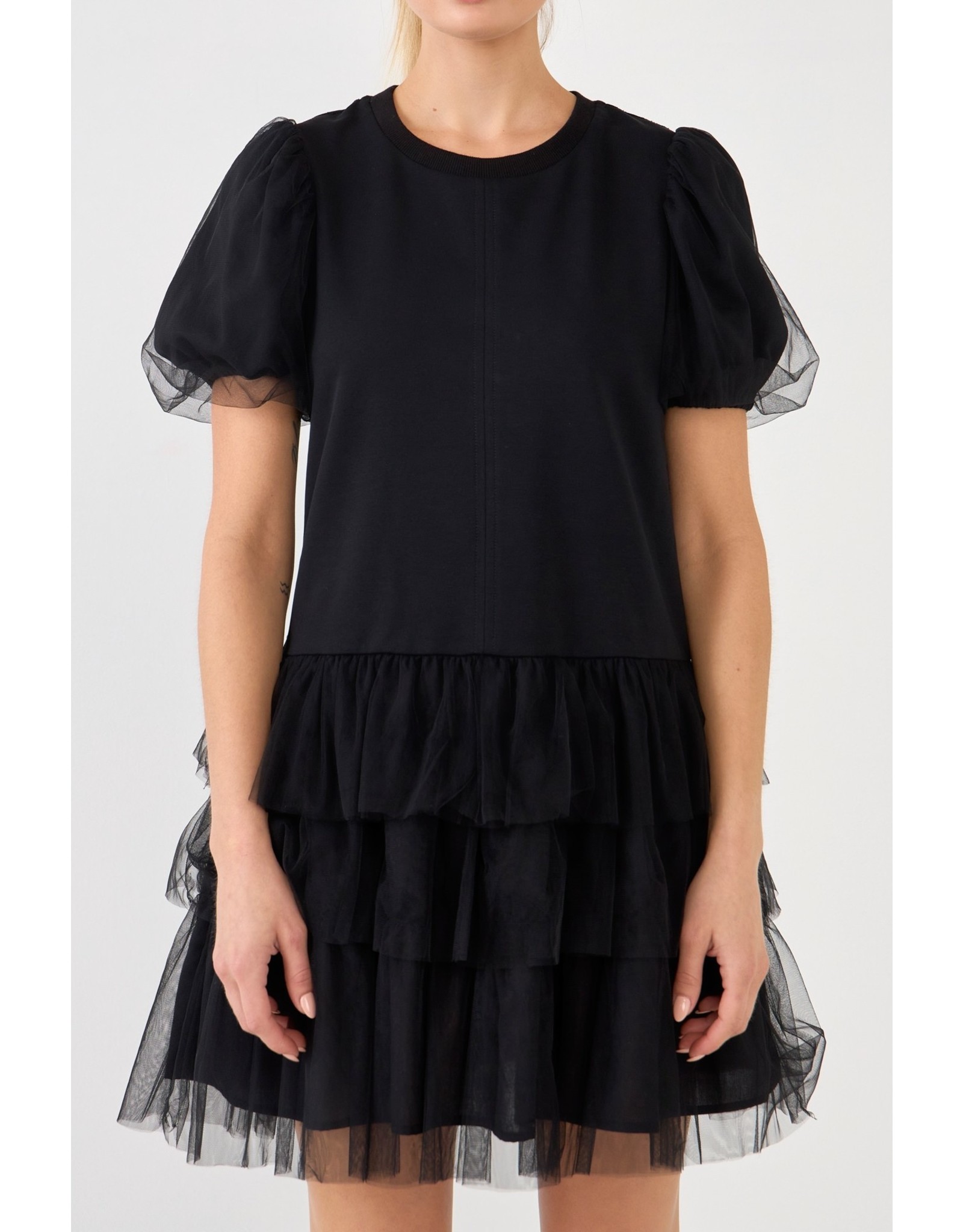 English Factory Tulle Detail Dress - Black