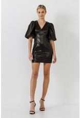 Puff Sleeves  Pleather Dress