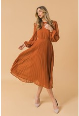 Cut Out Sides Pleated Midi Dress - Rust