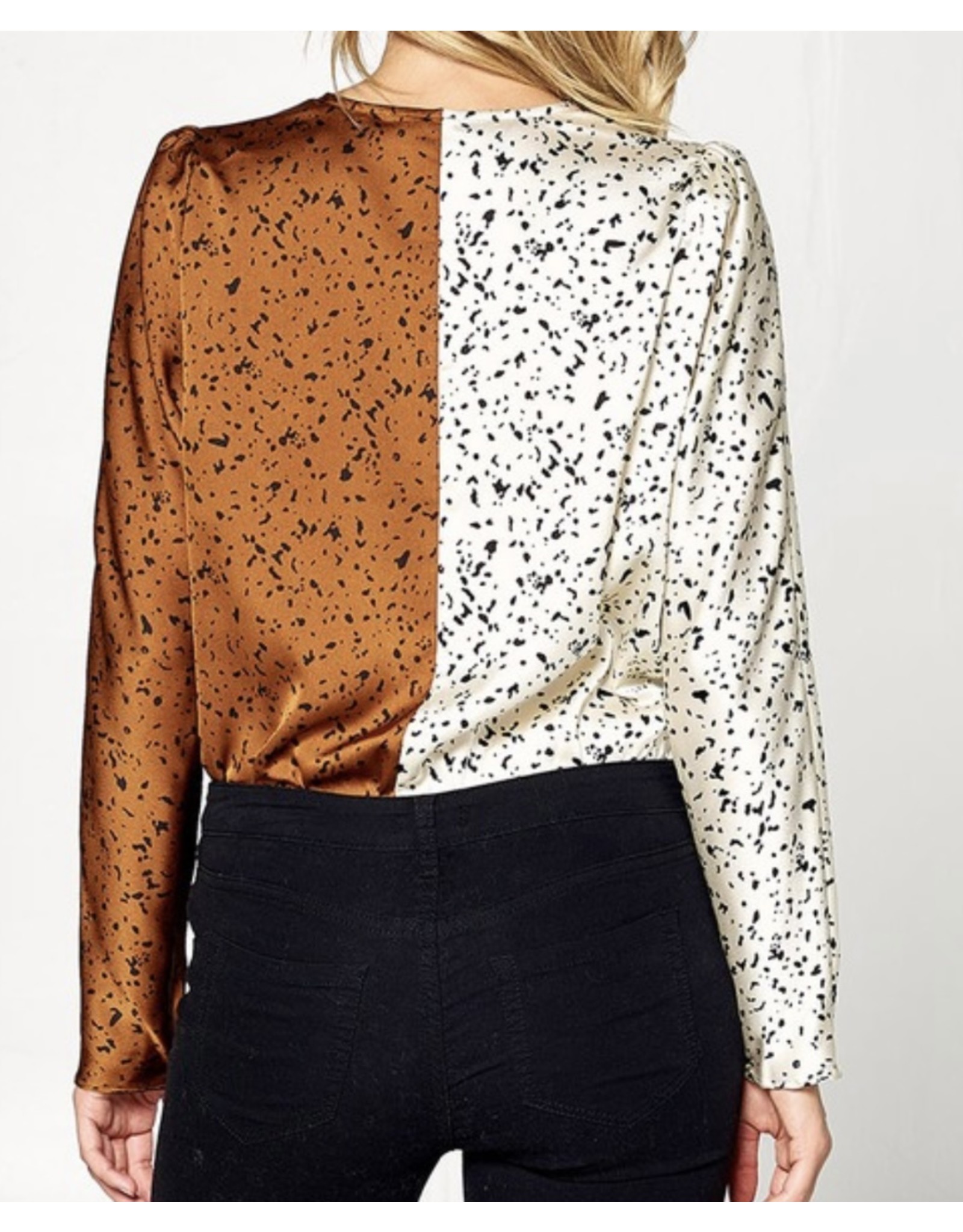Color Block Leopard Bodysuit - White/Brown