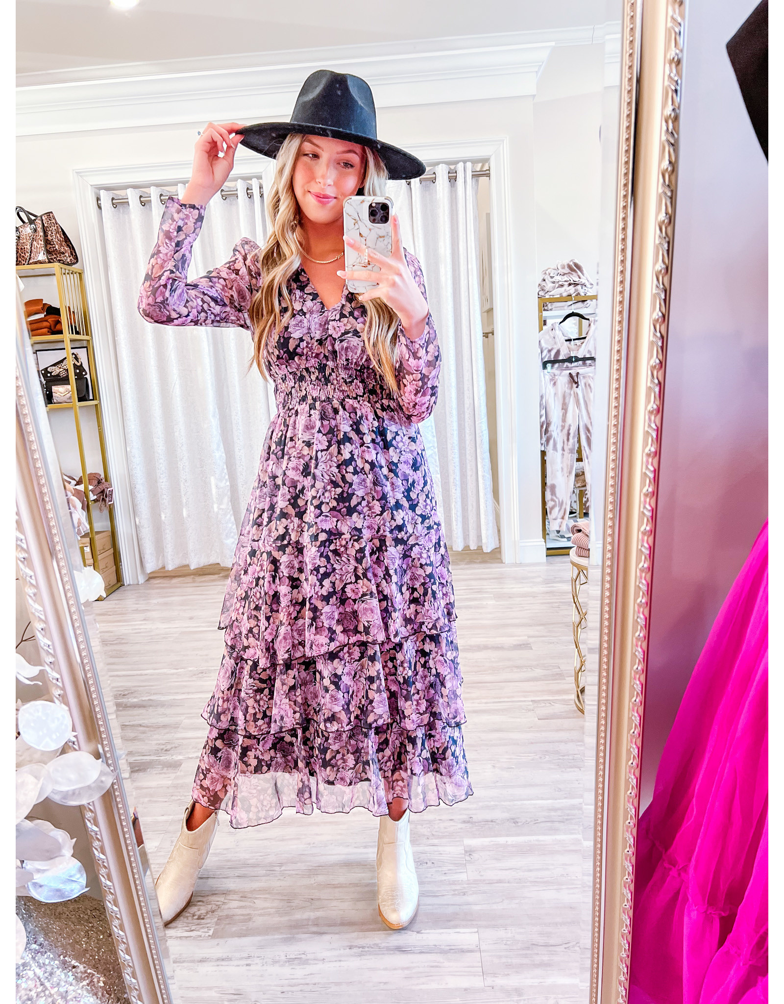 Lucy Paris Ruffle Floral Maxi Dress - Purple