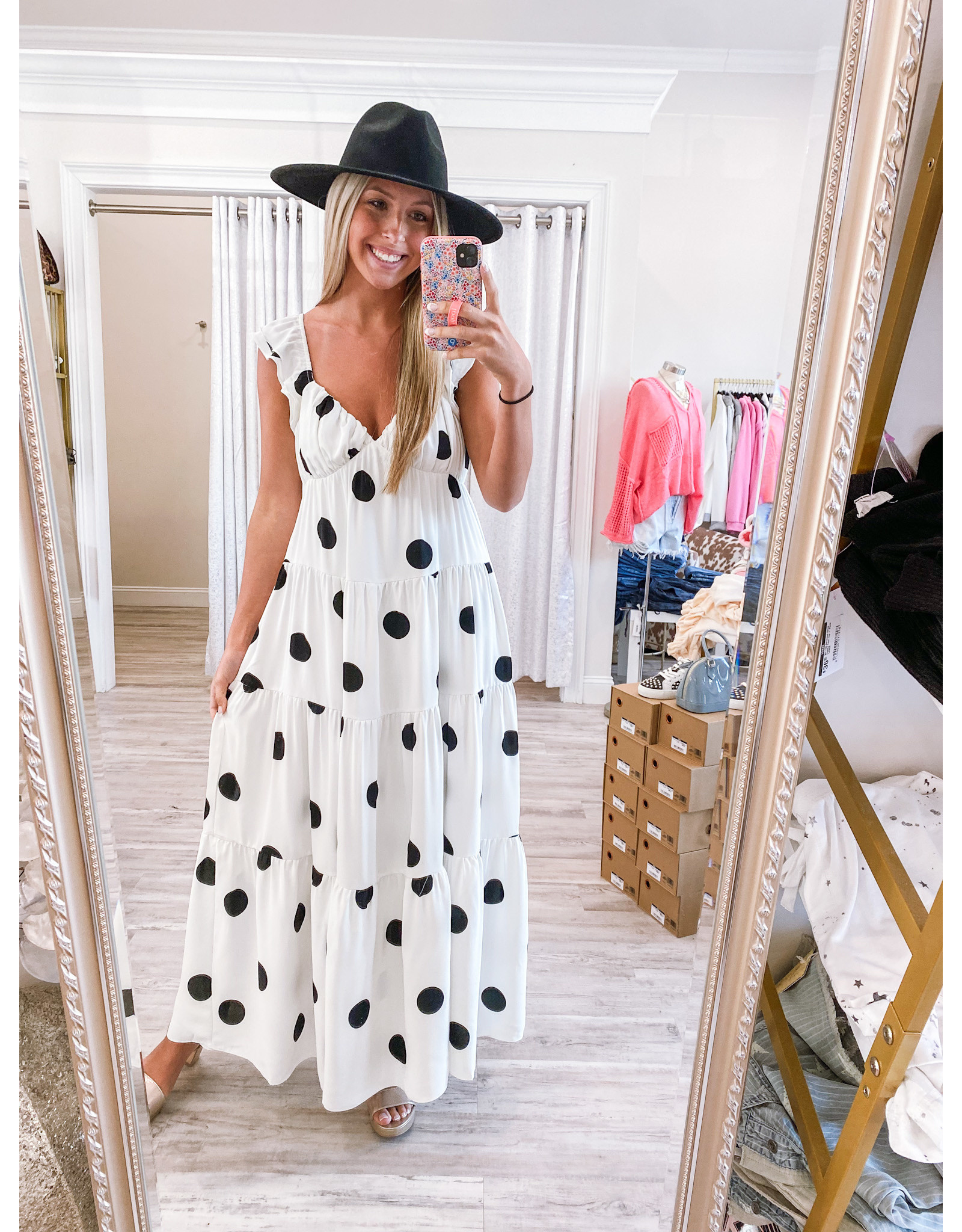 Ruffle Detail Polka Dot Maxi Dress 