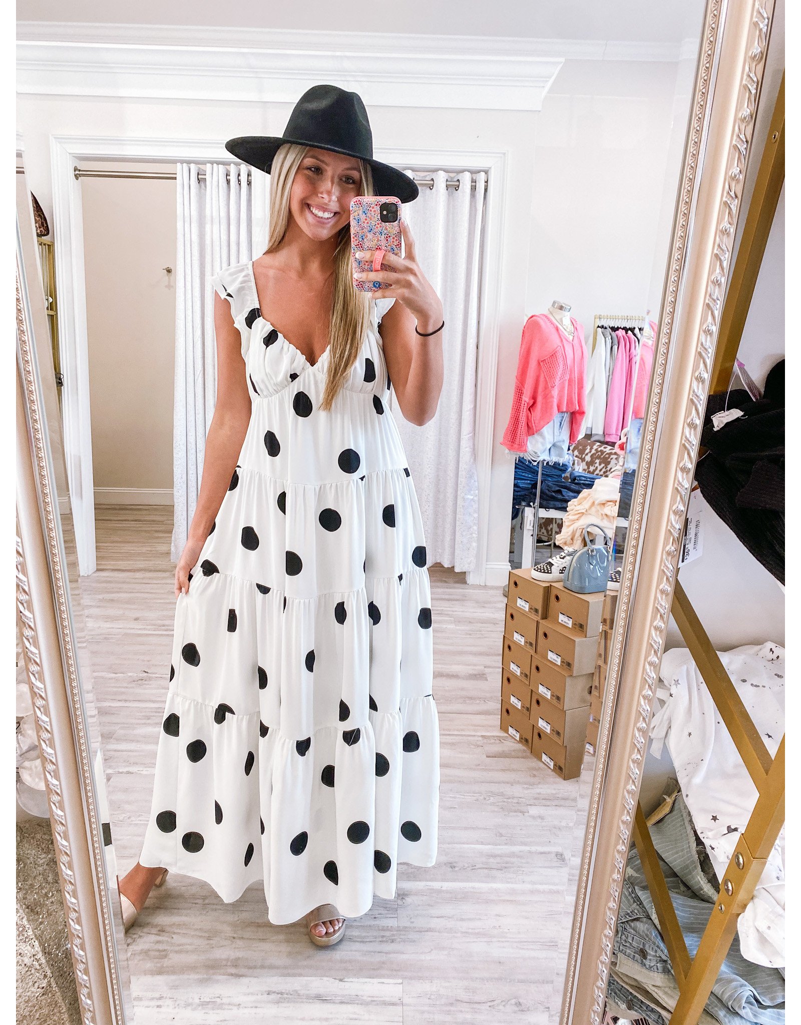 Ruffle Detail Polka Dot Maxi Dress - White - LUXXE Boutique