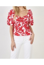 Floral Puff Sleeves Top - Red