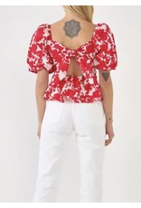 Free The Roses Floral Puff Sleeves Top - Red