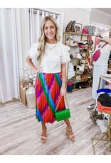 Multi Striped Pleated Midi Skirt - Rainbow