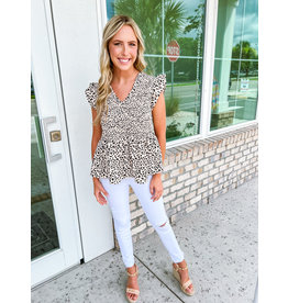 THML Leopard Smocked Top - Cream