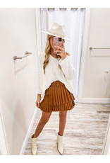 Pleated Belted Pleather Skirt - Camel