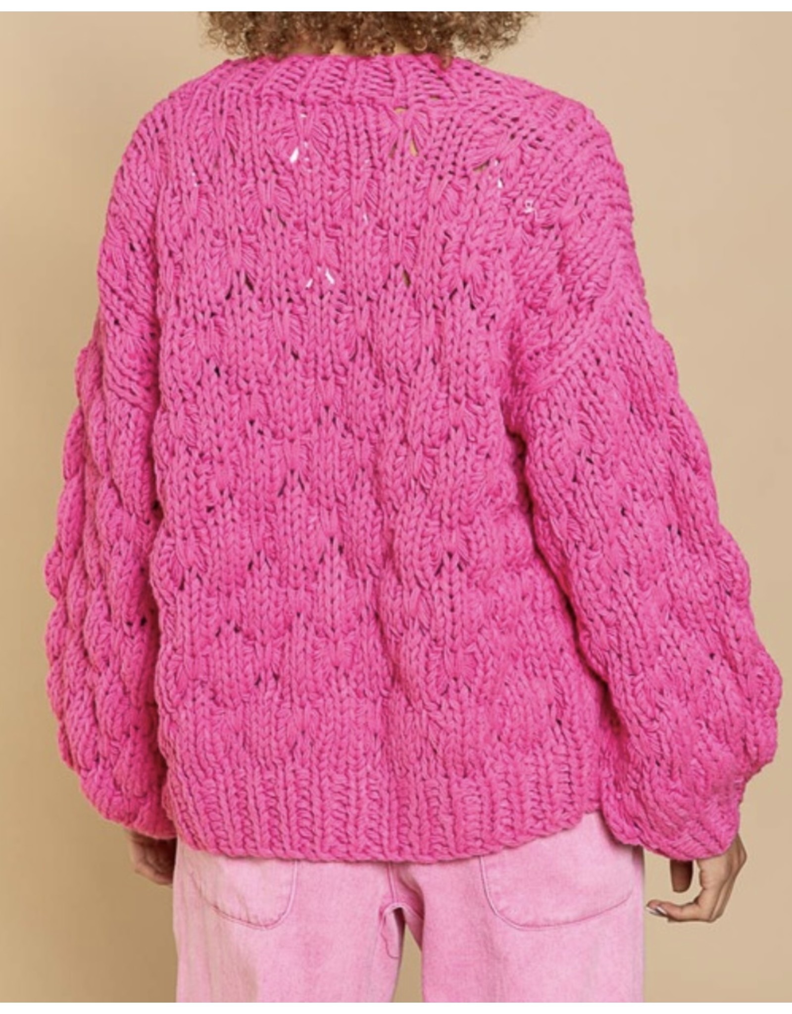 Chunky Sweater Cardigan - Barbie Pink - LUXXE