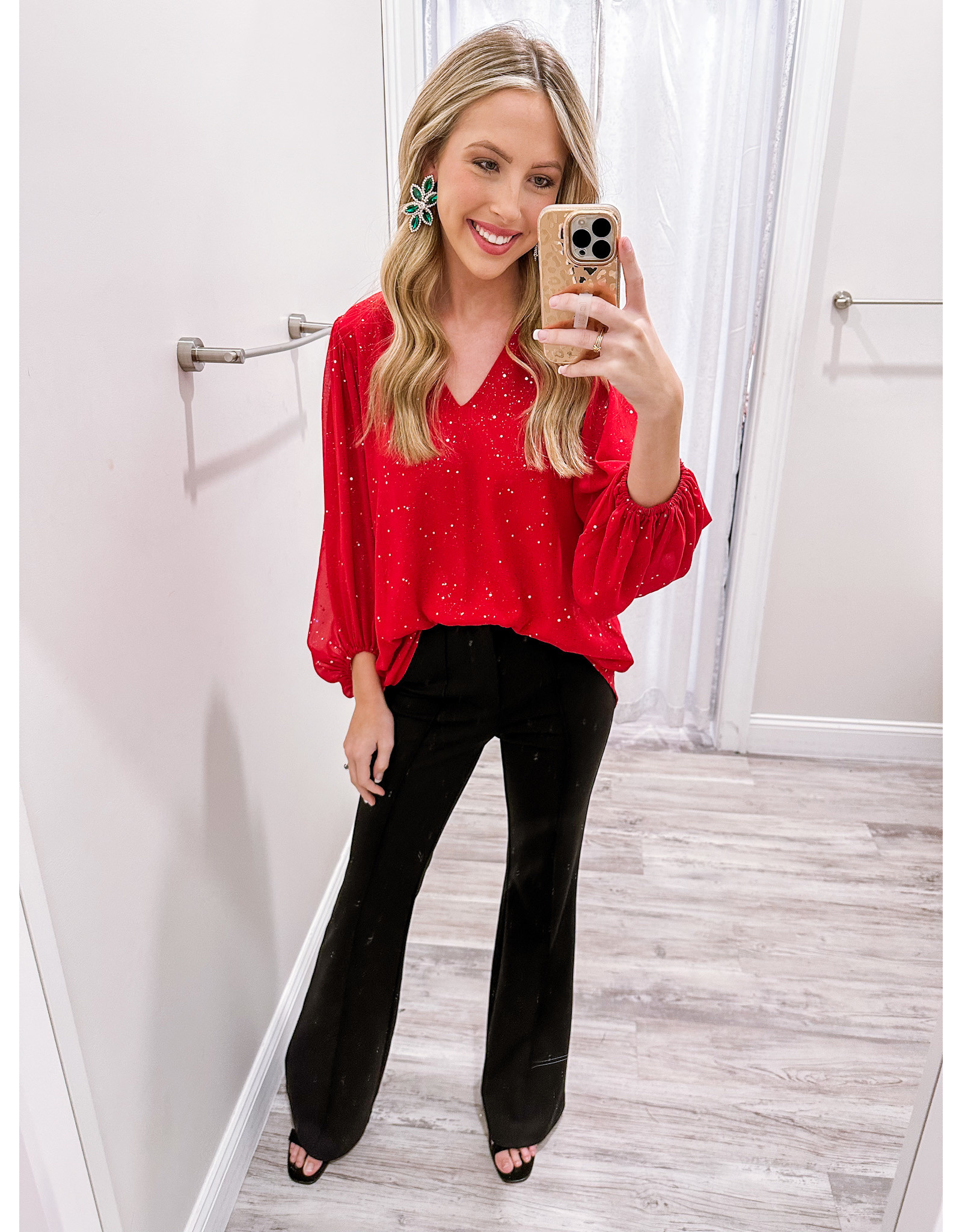 Confetti Bubble Sleeves Top - Red