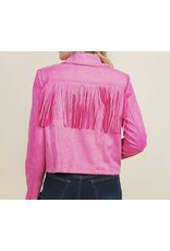 Fringe Suede Jacket - Barbie Pink