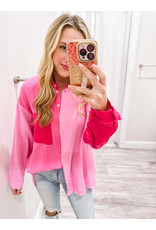 Jnna Color Block Gauze Button Down Shirt - Pink