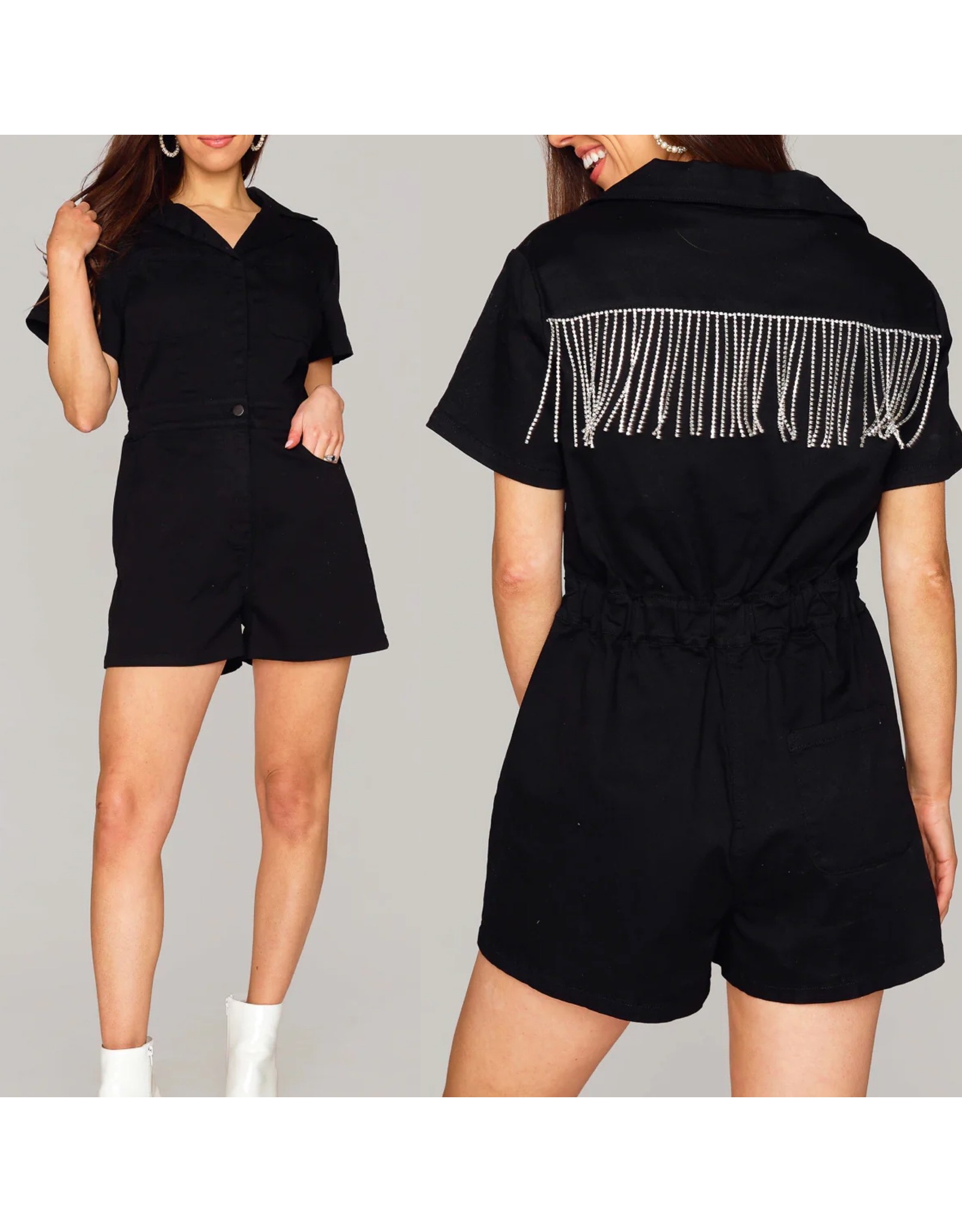 Broadway Girl Rhinestone Fringe Top, Black – Reesey B's Boutique