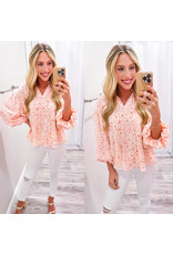 Ruffled Sleeves Spotted Top - Red/Blush