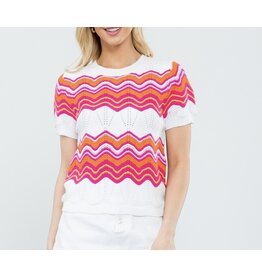 THML Color Block Crochet Sweater Top - Magenta