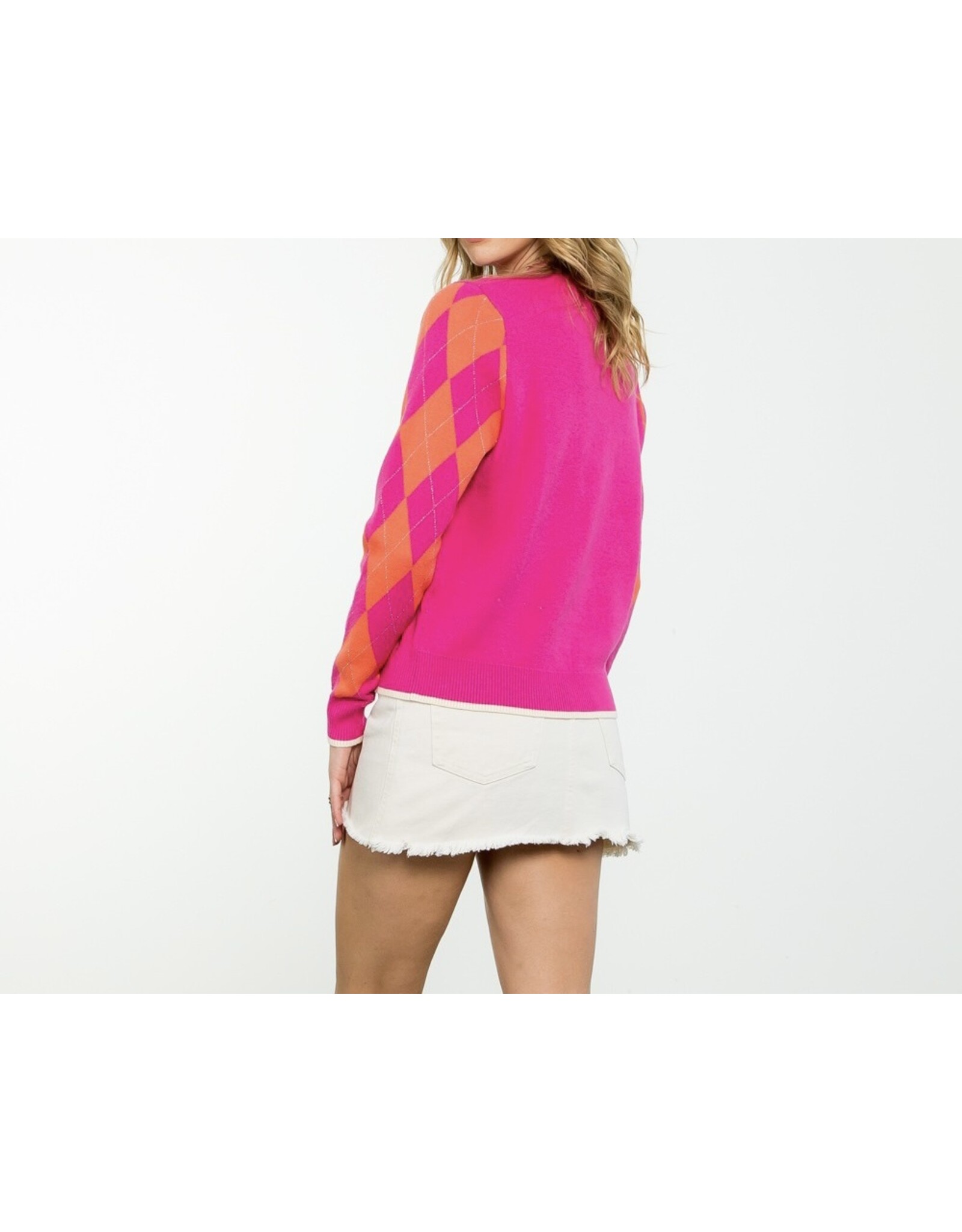 Argyle Sleeves Sweater - Pink