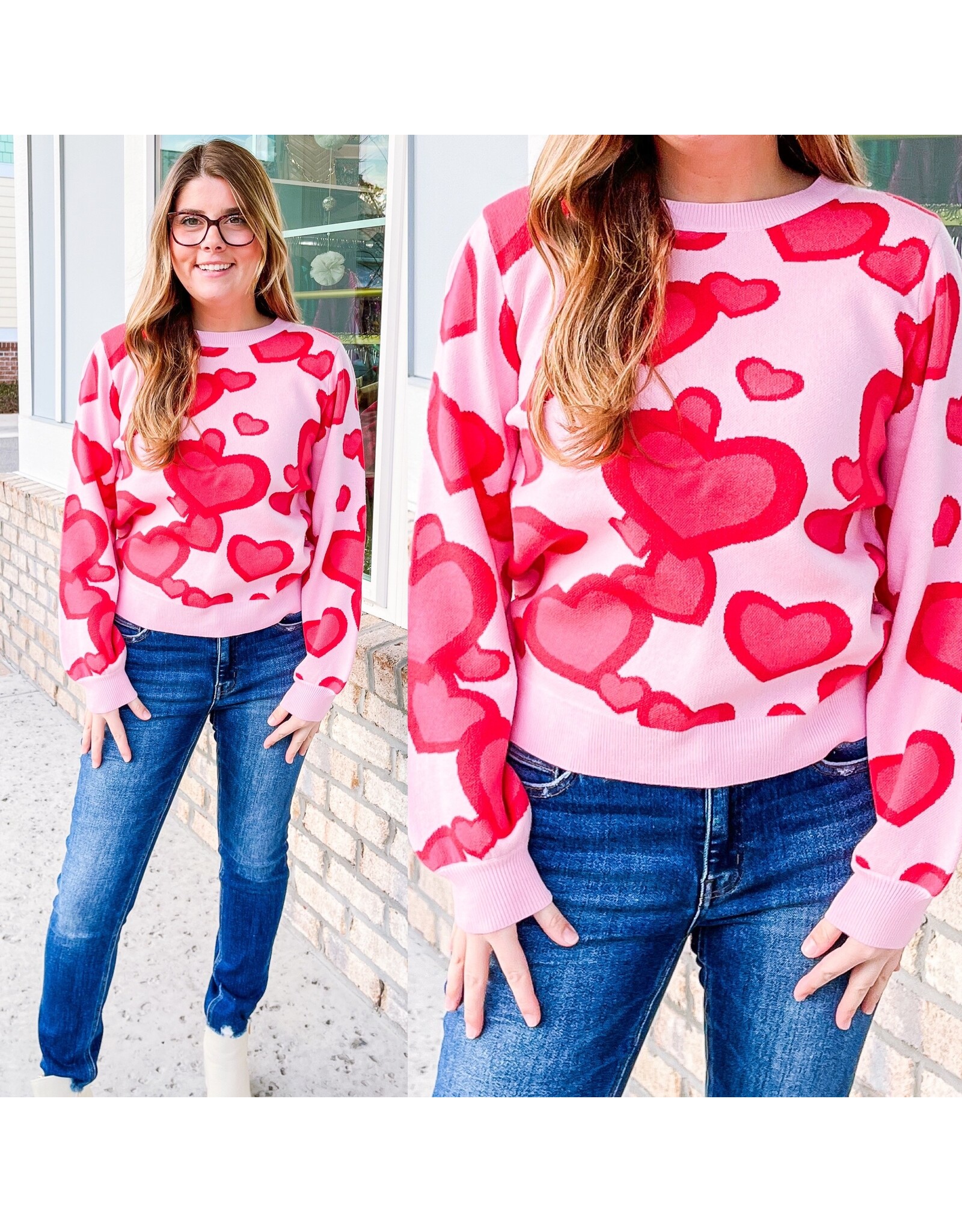 Abstract Hearts Sweater - Pink