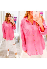 Crochet Button Down Shirt - Hot Pink
