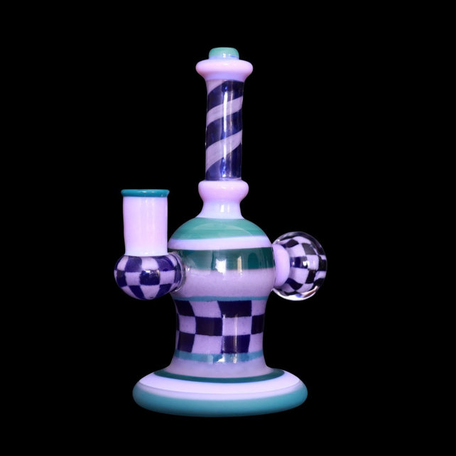 Hoffman Glass Frit Checker Pattern W/ Frit Twist Stem Purple Slime
